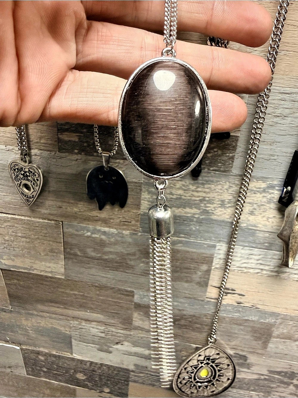 Natural Rare Cat-eye Black Skeleton Sunstone Pendant